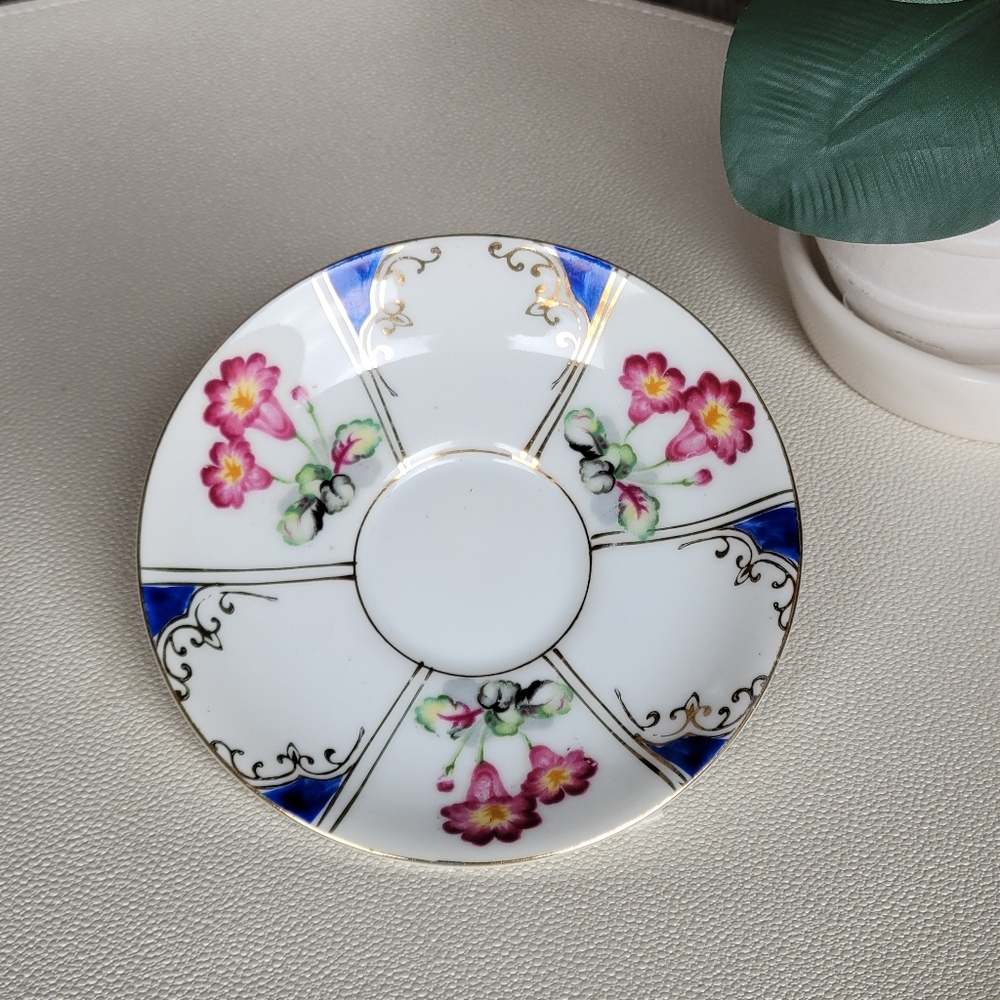 Vintage hand painted blue pink gold floral Ucagco saucer Japan 1940's